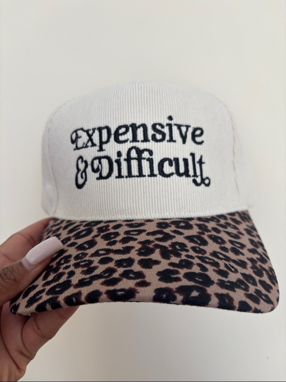 Graphic 'Expensive & Difficult' Leopard Bill Baseball Cap